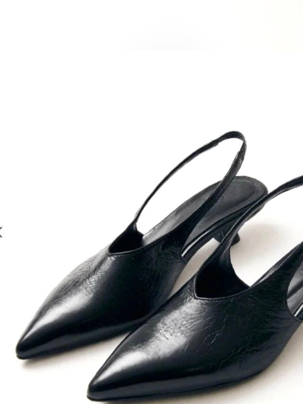 ALOHAS Eros Black Crinkle Leather Slingback Kitten Heel Pumps Women's Sz 8 EU38